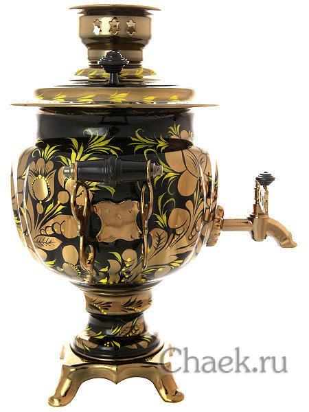 Электрический самовар 3 литра с художественной росписью "Золотые цветы на черном фоне", арт. 140408