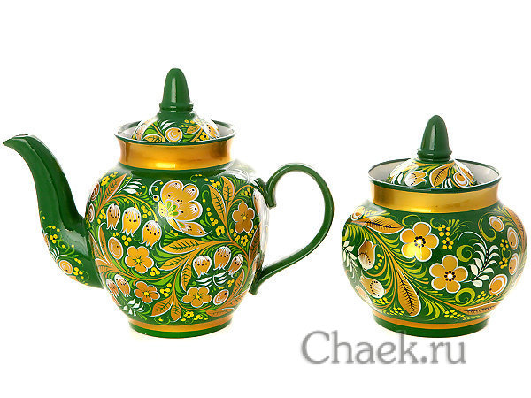 Чайный сервиз "Хохлома на зеленом фоне" на 6 персон Хохлома Чайный сервиз "Хохлома на зеленом фоне" на 6 персон Хохлома