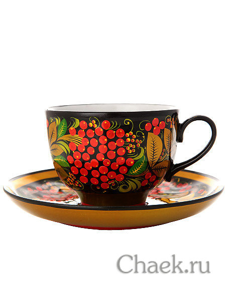 Чайный сервиз "Черный фон. Рябинка" на 6 персон Хохлома