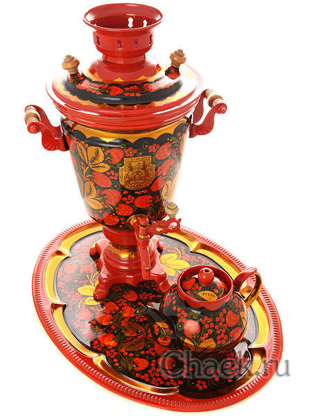 Набор самовар электрический 4 литра с художественной росписью "Хохлома рыжая", арт. 121086 Набор самовар электрический 4 литра с художественной росписью "Хохлома рыжая", арт. 121086