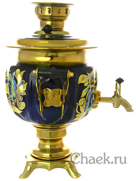 Электрический самовар 3 литра с художественной росписью "Кудрина на синем фоне", арт. 130275