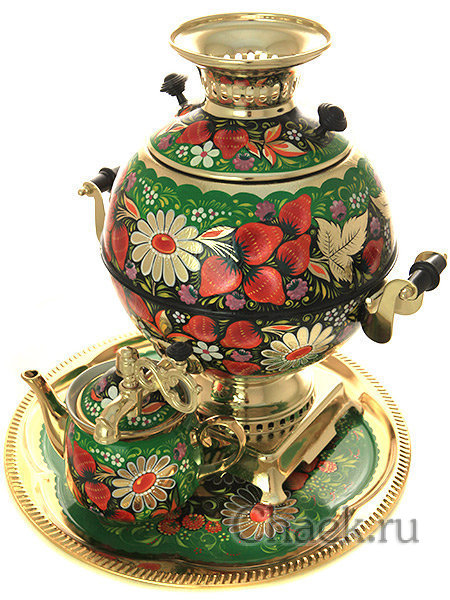 Набор самовар электрический 5 л с росписью "Ромашки на зеленом фоне" арт.103563