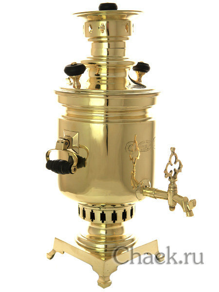 Угольный самовар 3 литра латунный цилиндр с вислыми ручками фабрика Маркова