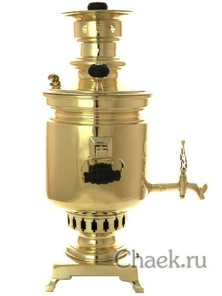 Угольный самовар 3 литра латунный цилиндр с вислыми ручками фабрика Маркова