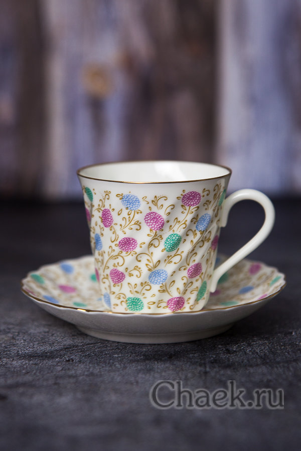 Кофейная пара форма Витая рисунок Хризантема Императорский фарфоровый завод