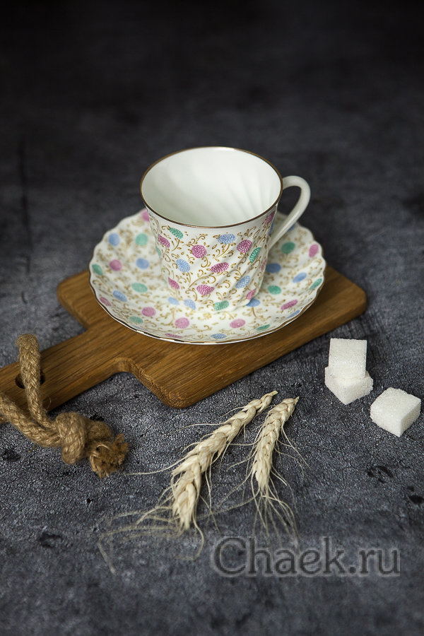 Кофейная пара форма Витая рисунок Хризантема Императорский фарфоровый завод